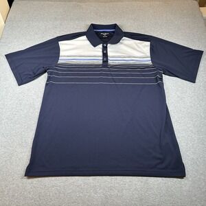 Tommy Armour Dri-Logic Polo Shirt Mens 2XL Short Sleeve Navy White Block Stripes